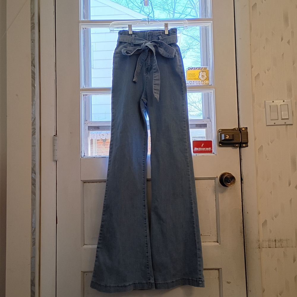 Wide Leg DENIM Jeans Jealous Tomato Sz Small High Rise Belt Zipper Closure